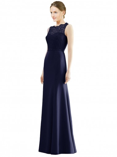 Soft Chiffon & Lace Long Illusion Neck Mermaid Bridesmaid Dress Plymouth