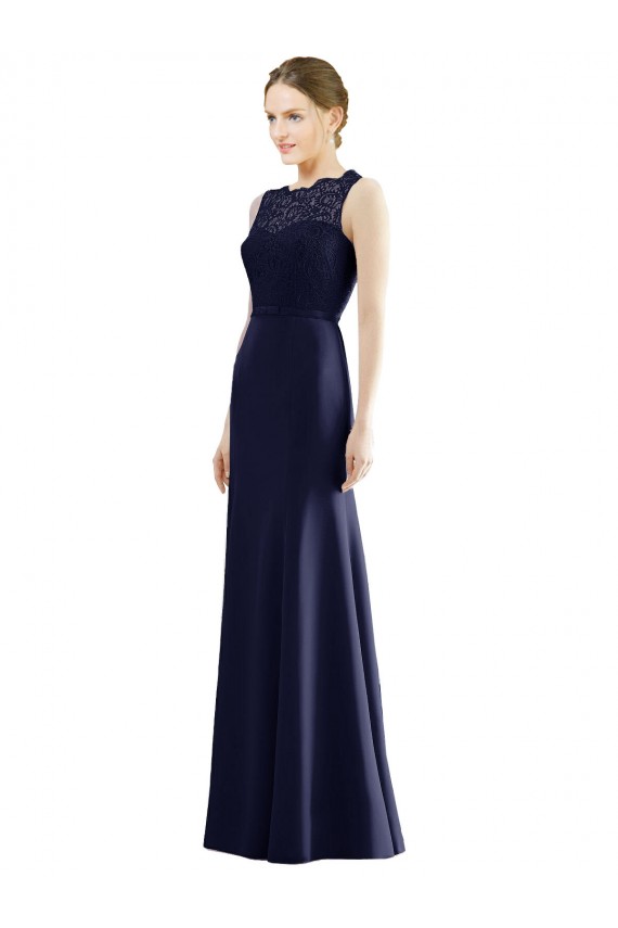 Soft Chiffon & Lace Long Illusion Neck Mermaid Bridesmaid Dress Plymouth