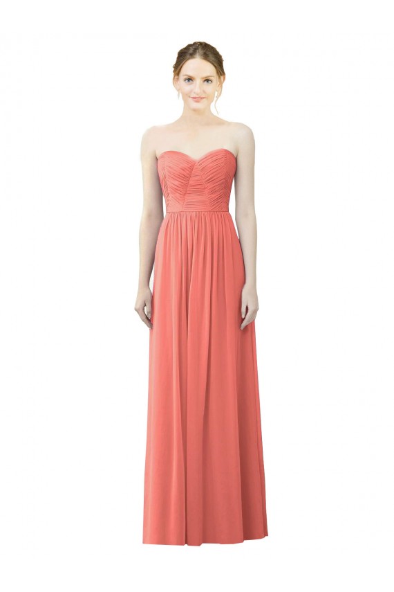 Soft Chiffon Long Sweetheart Coral A-Line Bridesmaid Dress Plymouth