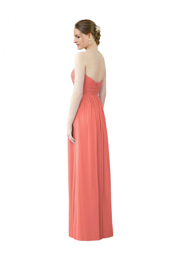 Soft Chiffon Long Sweetheart Coral A-Line Bridesmaid Dress Plymouth