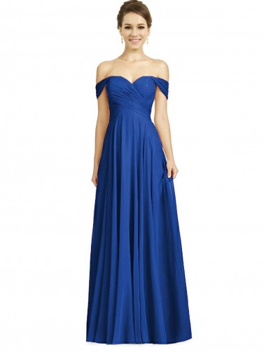 Soft Chiffon Long Off the Shoulder Royal Blue A-Line Semi Formal Evening Dress / Bridesmaid Dress Plymouth