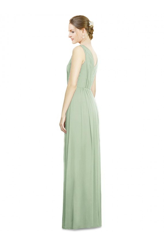 Soft Chiffon V-Back Long V-Neck Sage A-Line Bridesmaid Dress Plymouth