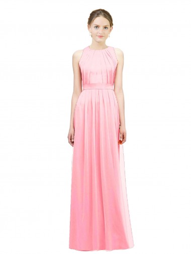 Soft Chiffon Long Halter Neck Salmon A-Line Bridesmaid Dress Plymouth