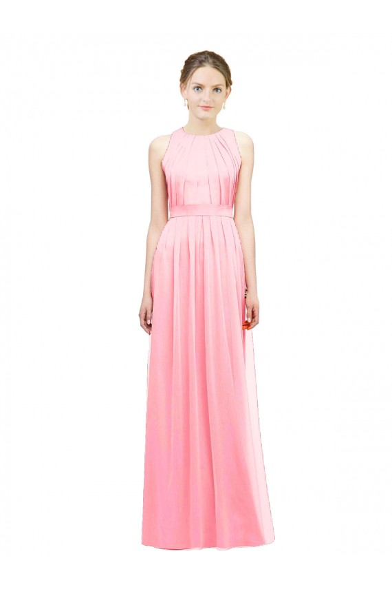 Soft Chiffon Long Halter Neck Salmon A-Line Bridesmaid Dress Plymouth