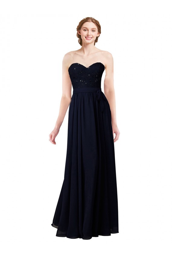 Soft Chiffon Long Sweetheart Dark Navy A-Line Formal Dress / Bridesmaid Dress Plymouth