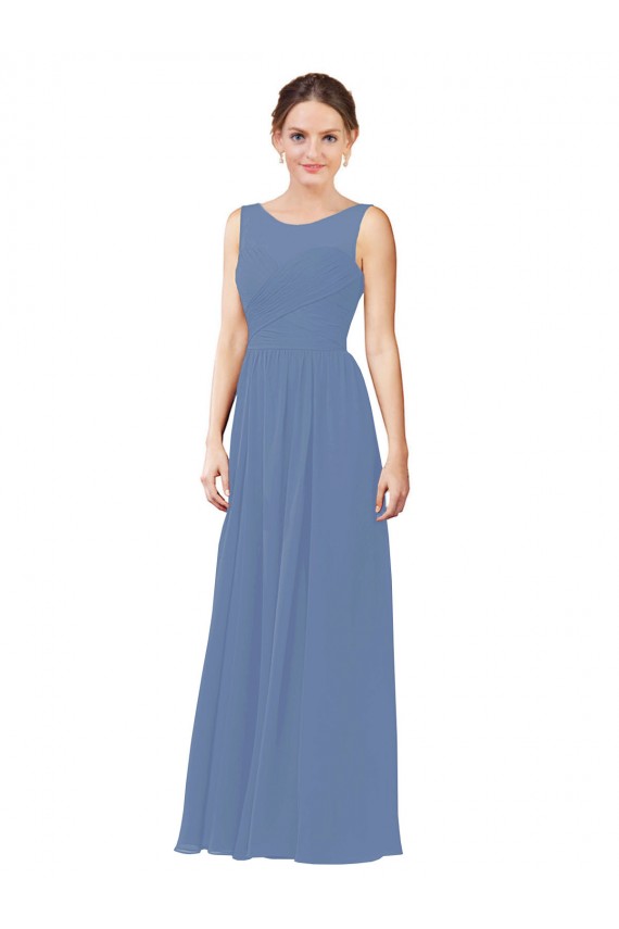 Soft Chiffon Long Illusion Neck Sheath Bridesmaid Dress Plymouth
