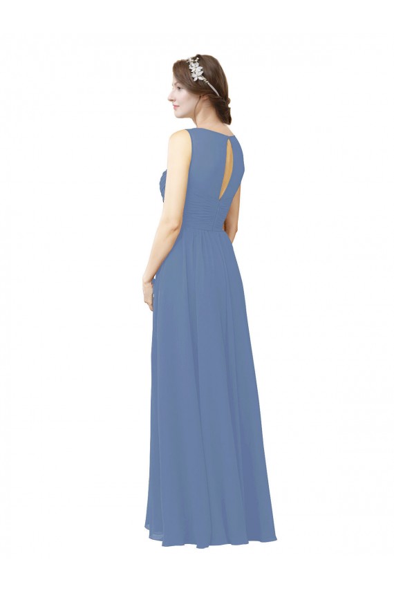 Soft Chiffon Long Illusion Neck Sheath Bridesmaid Dress Plymouth