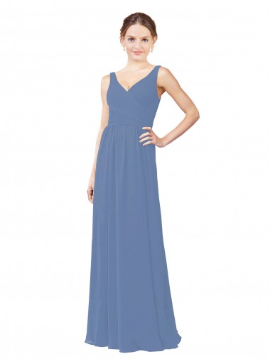 Soft Chiffon Long V-Neck Sheath Bridal Party Dress Plymouth