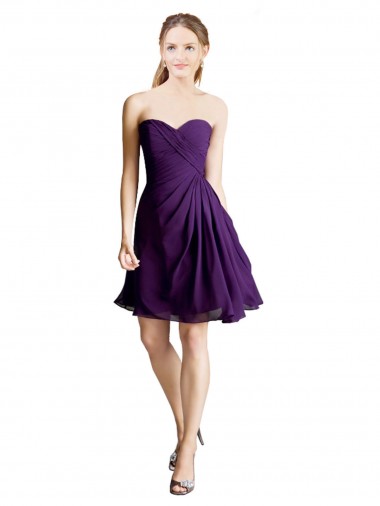 Soft Chiffon Knee Length Sweetheart Purple A-Line Bridesmaid Dress Plymouth