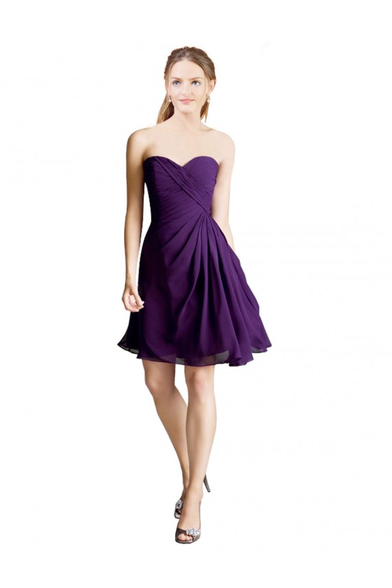 Soft Chiffon Knee Length Sweetheart Purple A-Line Bridesmaid Dress Plymouth