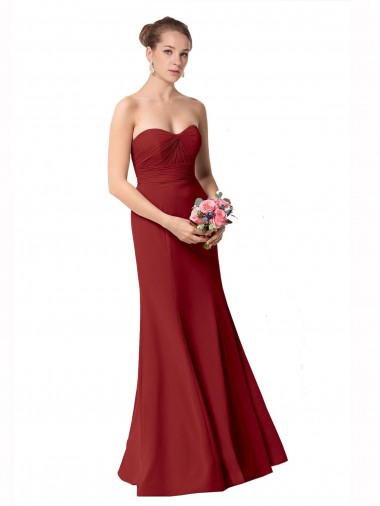 Soft Chiffon Long Sweetheart Burgundy Mermaid Bridesmaid Dress Plymouth