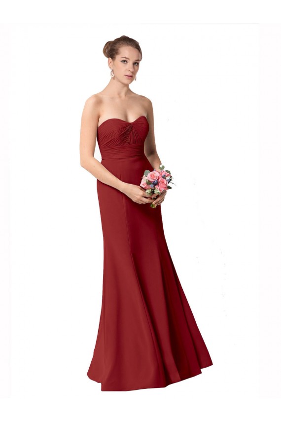 Soft Chiffon Long Sweetheart Burgundy Mermaid Bridesmaid Dress Plymouth