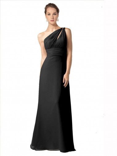 Soft Chiffon Long One Shoulder Black A-Line Bridesmaid Dress Plymouth