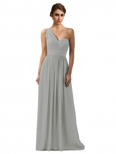 Soft Chiffon Long One Shoulder Silver A-Line Bridesmaid Dress Plymouth