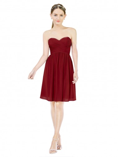 Soft Chiffon Knee Length Sweetheart Burgundy A-Line Bridesmaid Dress Plymouth
