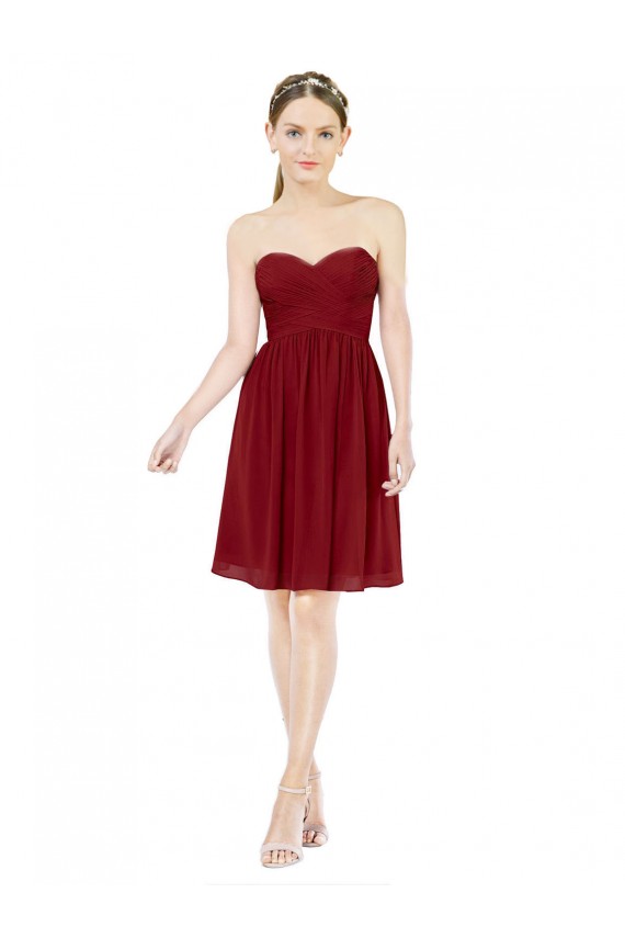 Soft Chiffon Knee Length Sweetheart Burgundy A-Line Bridesmaid Dress Plymouth