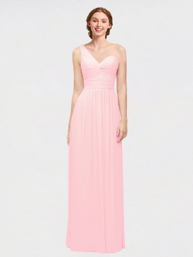 Soft Chiffon Long One Shoulder Pink A-Line Bridesmaid Dress Plymouth
