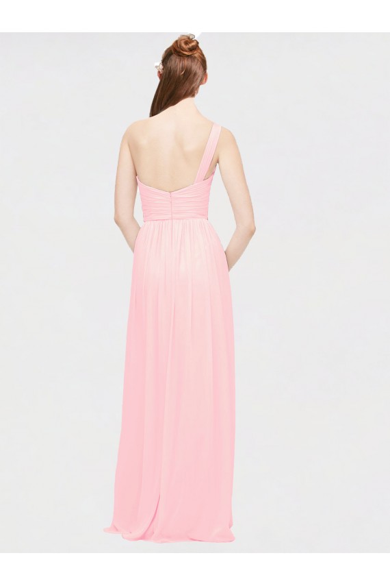 Soft Chiffon Long One Shoulder Pink A-Line Bridesmaid Dress Plymouth