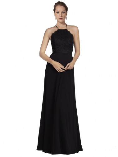 Soft Chiffon & Lace Open Back Long Halter Neck A-Line Bridesmaid Gown Plymouth