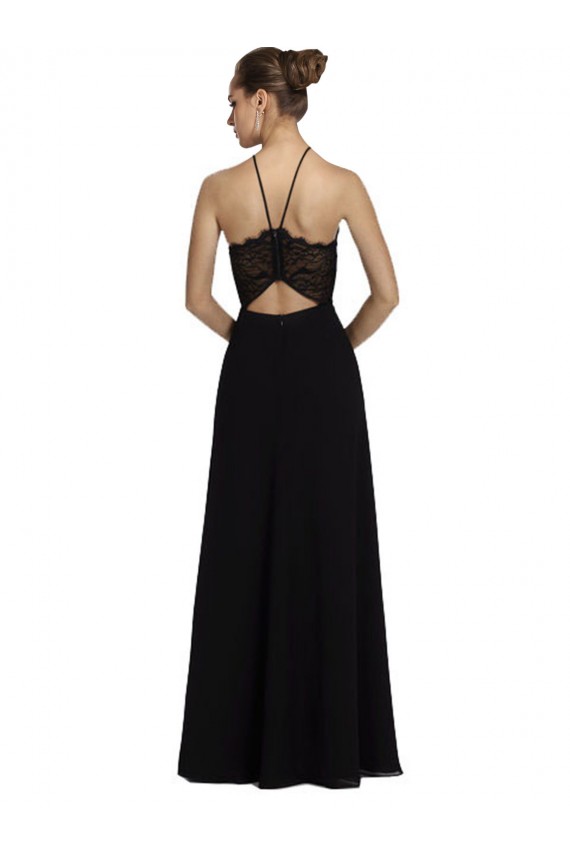 Soft Chiffon & Lace Open Back Long Halter Neck A-Line Bridesmaid Gown Plymouth