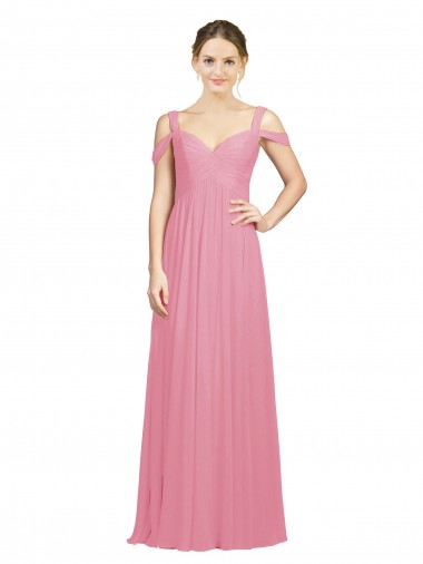 Soft Chiffon Long Off the Shoulder Skin Pink A-Line Bridesmaid Dress Plymouth