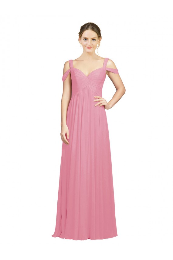 Soft Chiffon Long Off the Shoulder Skin Pink A-Line Bridesmaid Dress Plymouth