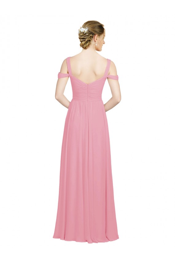 Soft Chiffon Long Off the Shoulder Skin Pink A-Line Bridesmaid Dress Plymouth