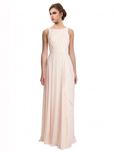 Chiffon V-Back Long Bateau Neck A-Line Bridesmaid Dress / Evening Dress Plymouth