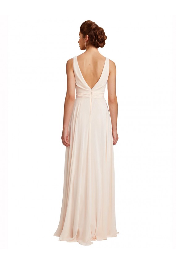 Chiffon V-Back Long Bateau Neck A-Line Bridesmaid Dress / Evening Dress Plymouth