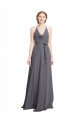 Soft Chiffon Long Spaghetti Straps Slate Grey A-Line Bridesmaid Dress Plymouth
