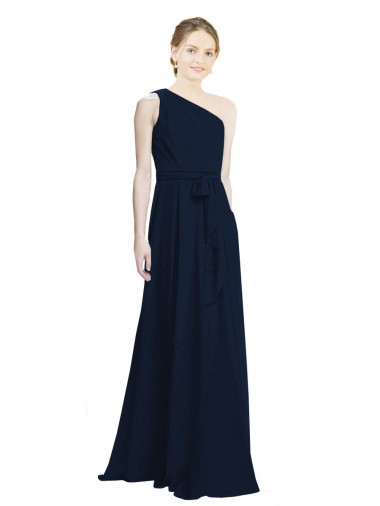 Chiffon Long One Shoulder Dark Navy A-Line Bridesmaid Dress / Evening Dress Plymouth