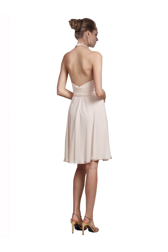 Soft Chiffon Knee Length Halter Neck Cream Pink A-Line Bridesmaid Dress Plymouth