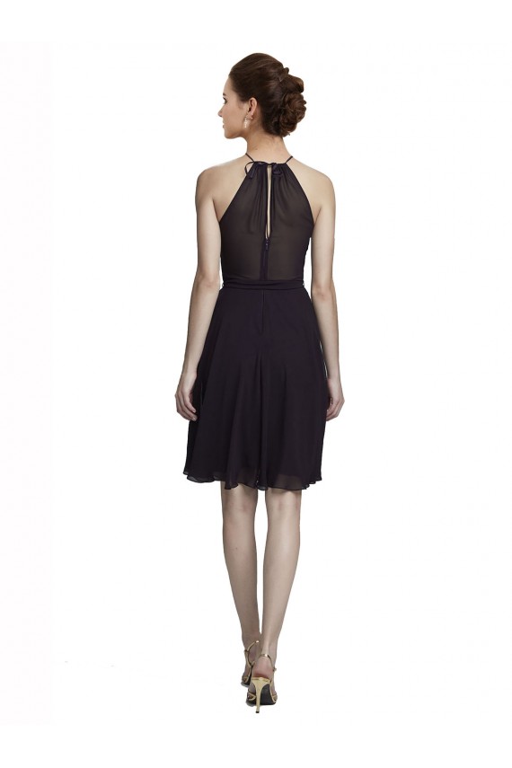 Soft Chiffon Knee Length Halter Neck Grape A-Line Bridesmaid Dress Plymouth