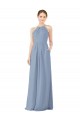 Soft Chiffon Keyhole Back Long Halter Neck Dusty Blue Sheath Bridesmaid Dress Plymouth