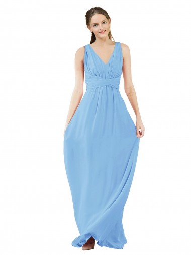 Soft Chiffon Long V-Neck Periwinkle A-Line Bridesmaid Dress Plymouth