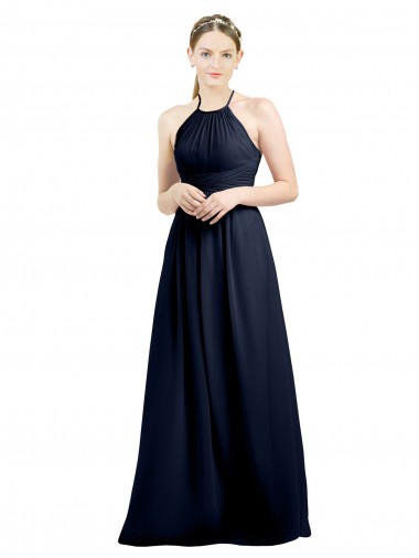 Soft Chiffon Open Back Long Halter Neck A-Line Evening Gowns / Bridesmaid Dress Plymouth