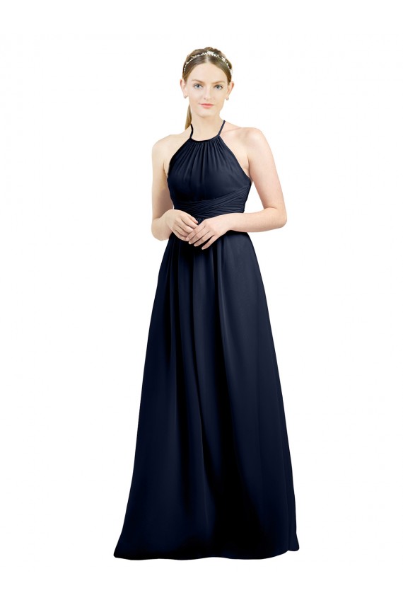 Soft Chiffon Open Back Long Halter Neck A-Line Evening Gowns / Bridesmaid Dress Plymouth