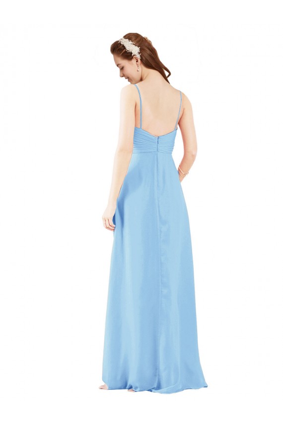 Soft Chiffon Low Back Long V-Neck Sheath Bridesmaid Dress Plymouth