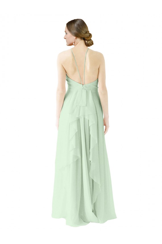 Soft Chiffon Long Halter Neck Sage A-Line Bridesmaid Dress Plymouth