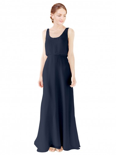 Soft Chiffon Open Back Long Scoop Neck A-Line Bridesmaid Dress Plymouth
