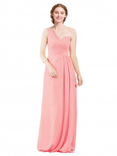 Soft Chiffon Long One Shoulder Salmon A-Line Bridal Party Dress Plymouth