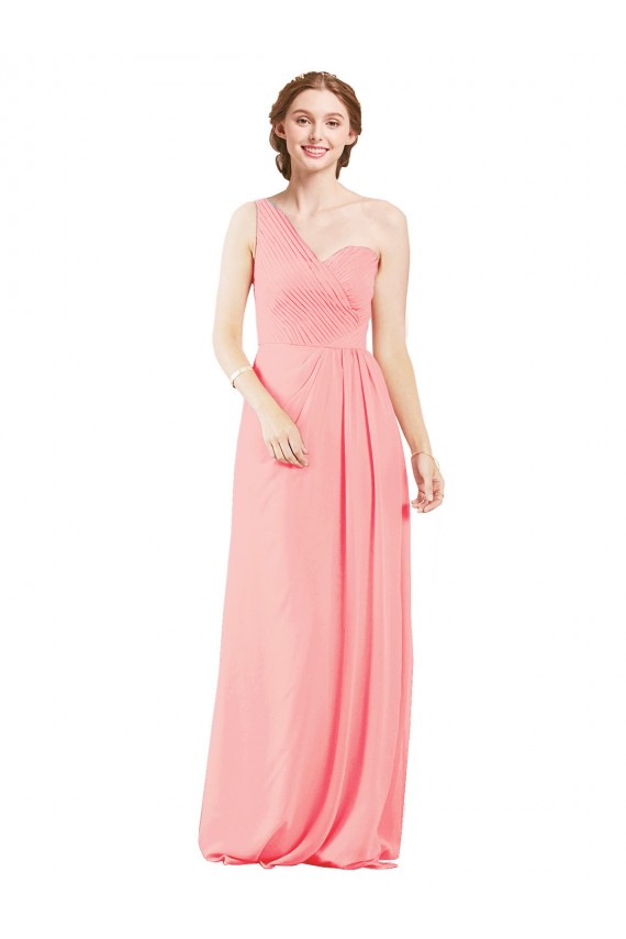 Soft Chiffon Long One Shoulder Salmon A-Line Bridal Party Dress Plymouth