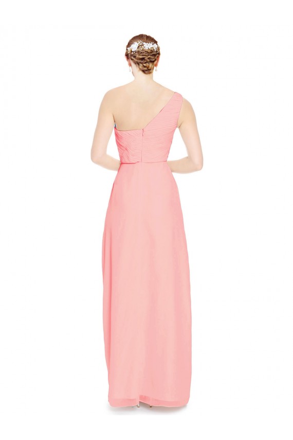 Soft Chiffon Long One Shoulder Salmon A-Line Bridal Party Dress Plymouth