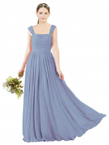 Soft Chiffon Open Back Long Square Neck A-Line Bridesmaid Dress Plymouth