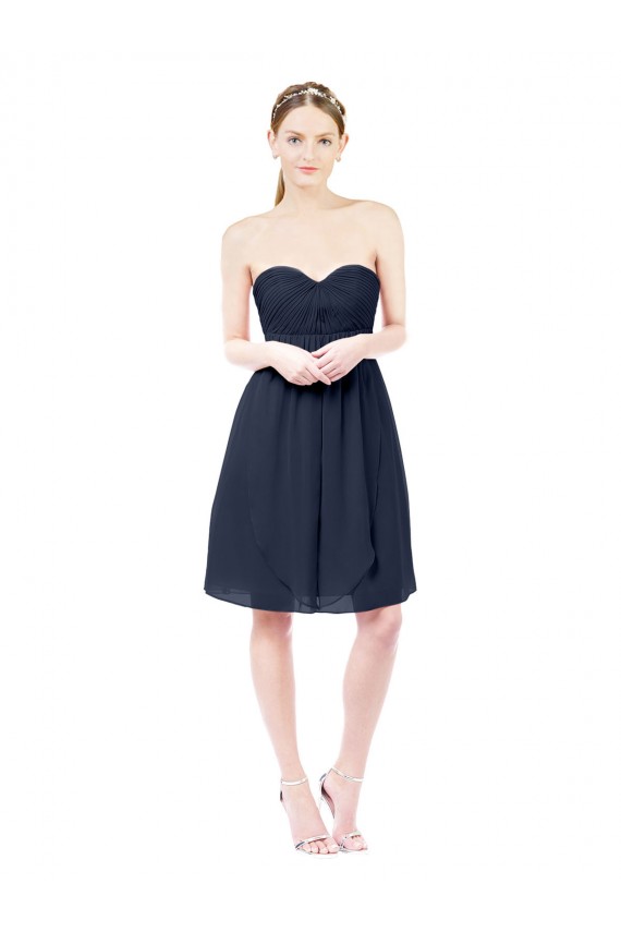 Soft Chiffon Open Back Knee Length Sweetheart Dark Navy A-Line Bridesmaid Dress Plymouth