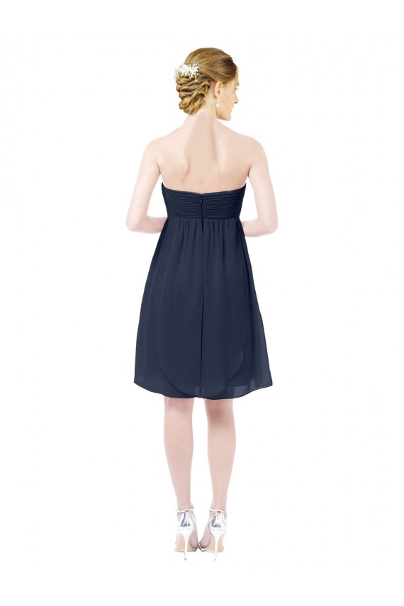 Soft Chiffon Open Back Knee Length Sweetheart Dark Navy A-Line Bridesmaid Dress Plymouth