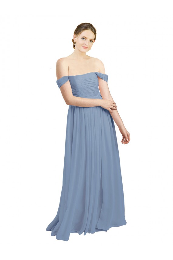 Soft Chiffon Open Back Long Off the Shoulder A-Line Formal Dress / Bridesmaid Dress Plymouth