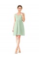 Soft Chiffon Knee Length V-Neck Sage A-Line Bridesmaid Dress Plymouth