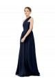Chiffon Long One Shoulder Dark Navy A-Line Bridal Party Dress / Evening Dress Plymouth