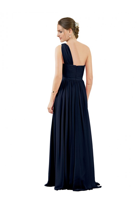 Chiffon Long One Shoulder Dark Navy A-Line Bridal Party Dress / Evening Dress Plymouth